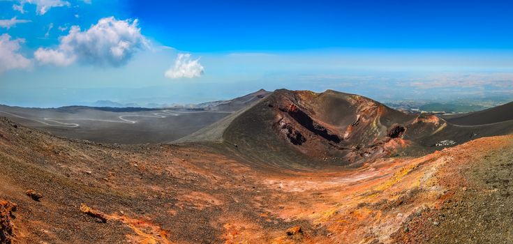 Panoramic landscape view of Etna volcano, Sicily, Italy