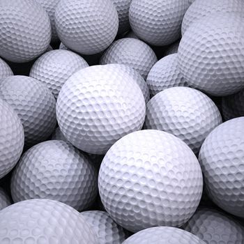 Background is out of golf balls. 3d render