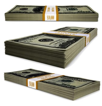 A pack of dollar bills. Isolated render on a white background