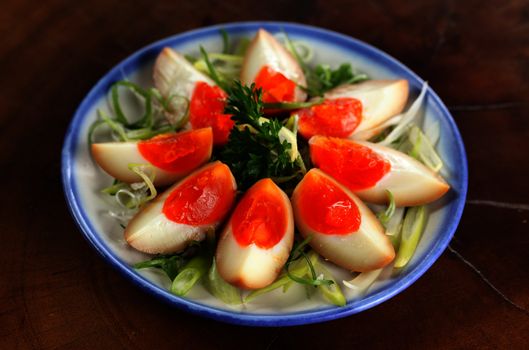 Japanese Hanjuku dish salted hard boiled eggs