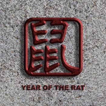 Chinese Text Zodiac Rat Symbol Chop on Stone Texture Background Illustration