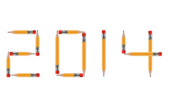 Happy new year 2014, short Pencils isolated on white background arranged to spell 2014. the same concept available for 2015, 2016 and 2017 year, (Clipping work path included).