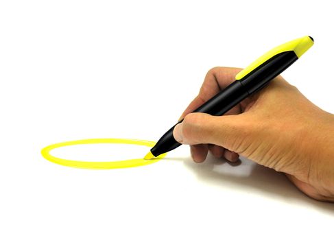 Hand Making Circle with Yellow Highlighter