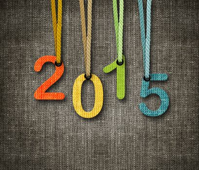 Happy New year 2015, numbers hunging by rope as puppeteer on sackcloth background, the same concept available for 2016.