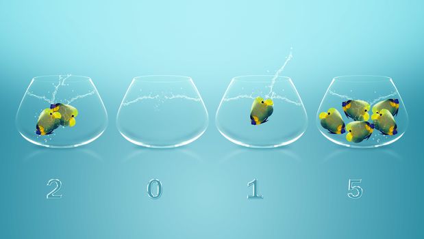 Happy New Year 2015, angelfish in fishbowl, the same concept available for 2016 and 2017 year.