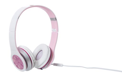 Pink headphones isolated on white background