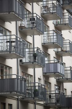 Large group of balconys on an Apartment building