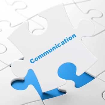 Advertising concept: Communication on White puzzle pieces background, 3d render