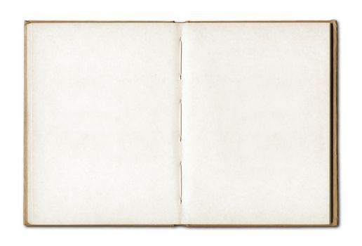 Vintage blank open notebook isolated on white with clipping path