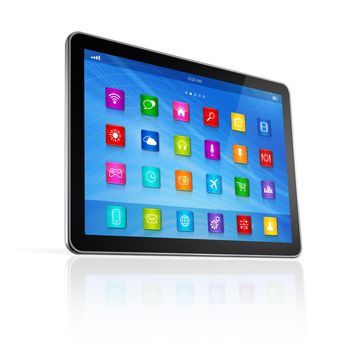 3D Digital Tablet Computer - apps icons interface - isolated on white with clipping path