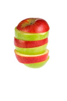 Sliced red and green apple isolated on white
