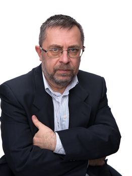 Portrait of senior businessman in a black jacket. Isolated on white
