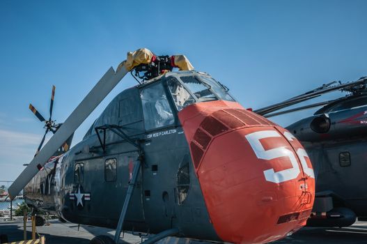 Helicopter USS Midway San Diego Deck habor bay