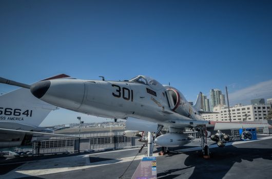 Jet 301 on carrier San Diego USS Midway Deck