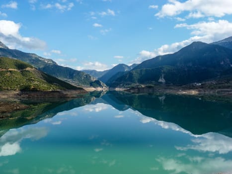 Evinos Lake with sky reflection, Greece