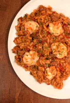 cajun meal of jambalaya with shrimp and rice