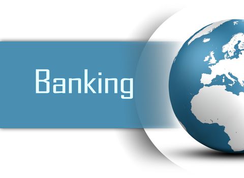 Banking concept with globe on white background