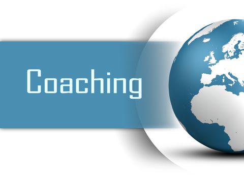 Coaching concept with globe on white background