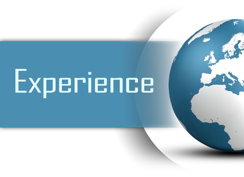 Experience concept with globe on white background
