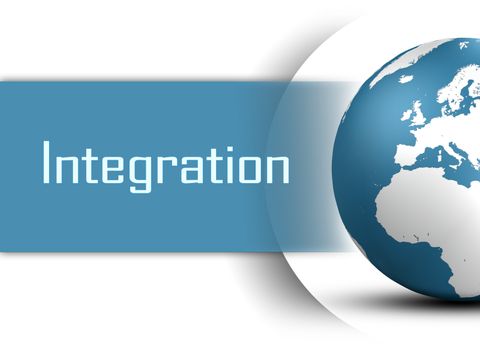 Integration concept with globe on white background