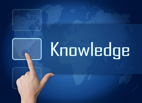 Knowledge concept with interface and world map on blue background