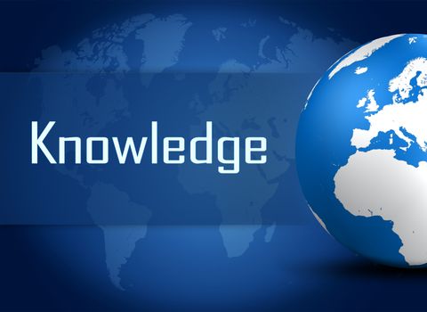 Knowledge concept with globe on blue background
