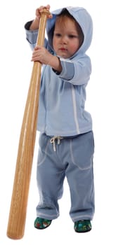 Little boy with a bat isolated on the white