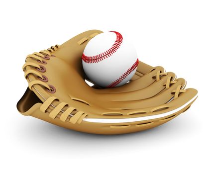Leather glove with baseball on a white background