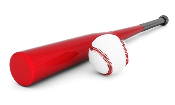 Baseball and baseball bat isolated on a white background