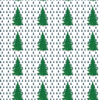 Christmas decoration, painting, hand-draw fir trees. Seamless pattern