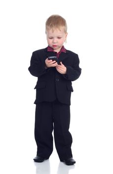 Little businessman with a phone