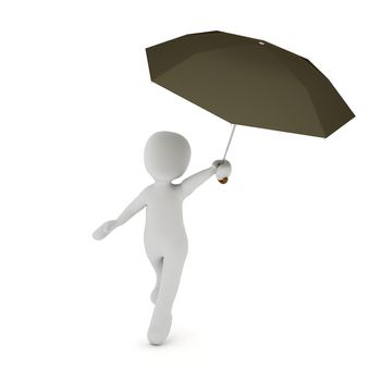 A 3D character dances with a umbrella in the rain.