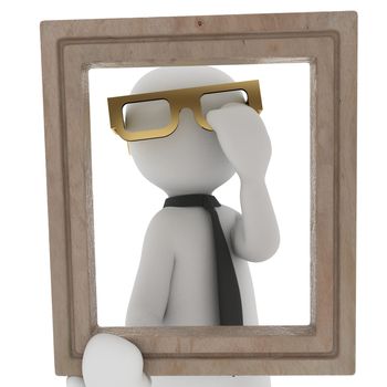 A man with glasses admires himself in the mirror.