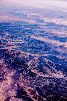 Panoramic view of landscape of rocky Mountain Range in winter