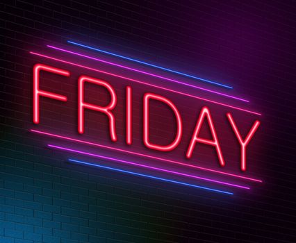 Illustration depicting an illuminated neon sign with a Friday concept.
