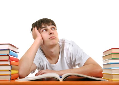 Bored Student on the School Desk on the White Background