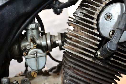 close up of old motorbike engine 