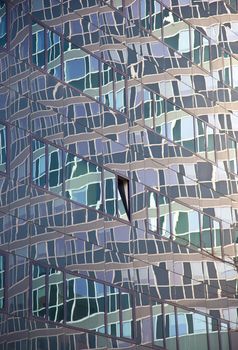 Office with colorful reflections in windows