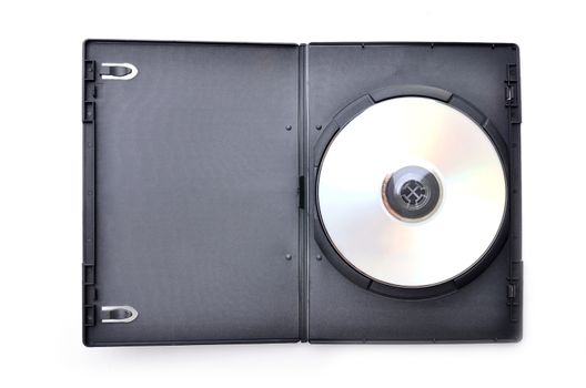 dvd in black case on white background