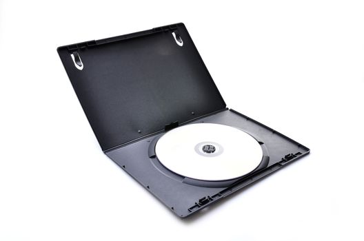 dvd in black case on white background