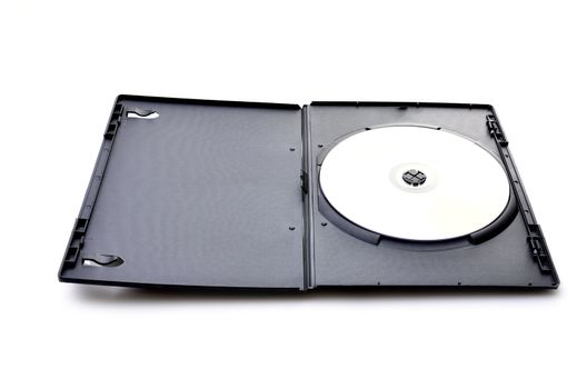 dvd in black case on white background