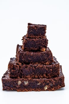 One pyramid of brownies on a white background