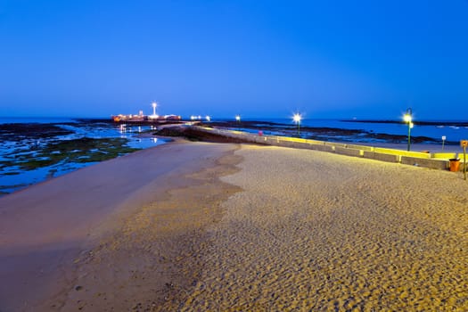 Landscape of the beach of La Caleta on  the province of Cadiz on Spain, about to dawn