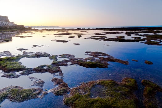 Landscape of the beach of La Caleta on  the province of Cadiz on Spain, about to dawn