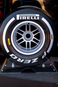 JEREZ DE LA FRONTERA, SPAIN - FEB 05: Exposition of medium pneumatic tire Pirelli for the championship of Formula 1 of 2013 on February 05 , 2013, in Jerez de la Frontera , Spain