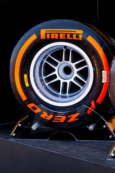 JEREZ DE LA FRONTERA, SPAIN - FEB 05: Exposition of hard pneumatic tire Pirelli for the championship of Formula 1 of 2013 on February 05 , 2013, in Jerez de la Frontera , Spain