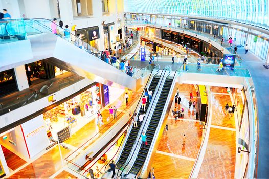 Singapore, Republic of Singapore - March 08, 2013: Shopping mall at Marina Bay Sands Resort in Singapore. It is billed as the world's most expensive standalone casino property at S$8 billion