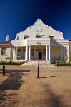 Cape Dutch Architectural Structure Town Hall in Franschhoek, Cape Town, South Africa.
A Very Famous Wine Area and Very Popular Historical Area With the Tourists