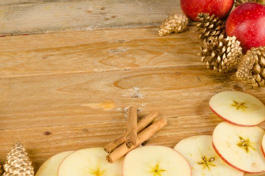 Christmas decoration still life with apples and fir cones