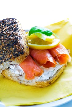 Sandwich with smoked salmon and soft cheese